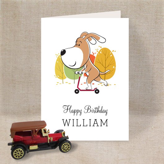 Happy Birthday Cute Dog Puppy Kick Scooter Card カード
