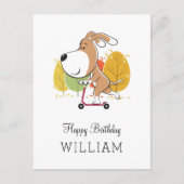 Happy Birthday Cute Funny Dog Puppy Kick Scooter ポストカード (正面)