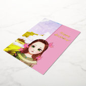 Happy Birthday Cute Girl Anime Invitation 箔招待状 (回転した状態)