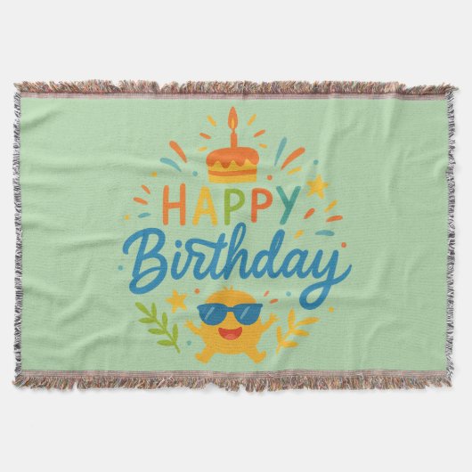 Happy Birthday | Cute Sunshine Throw Blanket スローブランケット (正面)
