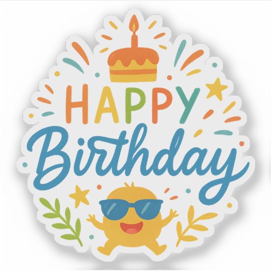 Happy Birthday | Cute Sunshine Vinyl Sticker Sheet シール (正面)