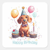 Happy Birthday Dachshund Dog  スクエアシール (正面)