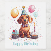Happy Birthday Dachshund Dog  ワインラベル (シングルラベル)