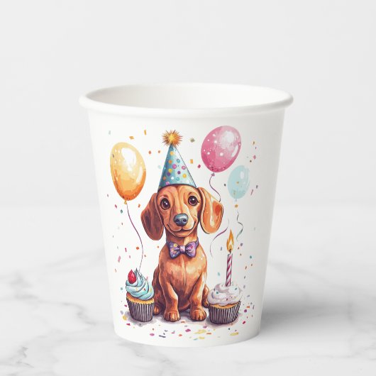 Happy Birthday Dachshund Dog  紙コップ (正面)