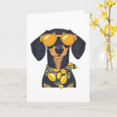 Happy Birthday Dachshund Dog Sunglasses Lemons カード (黄色い花)