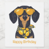 Happy Birthday Dachshund Dog Sunglasses Lemons ワインラベル (シングルラベル)