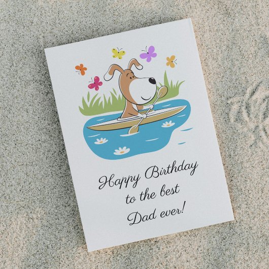 Happy Birthday Dad Dog Puppy Kayak Postcard ポストカード