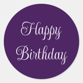 Happy Birthday Dark Purple & White Elegant Script ラウンドシール