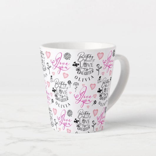 Happy Birthday Daughter Custom Name カフェラテマグ (右アングル)