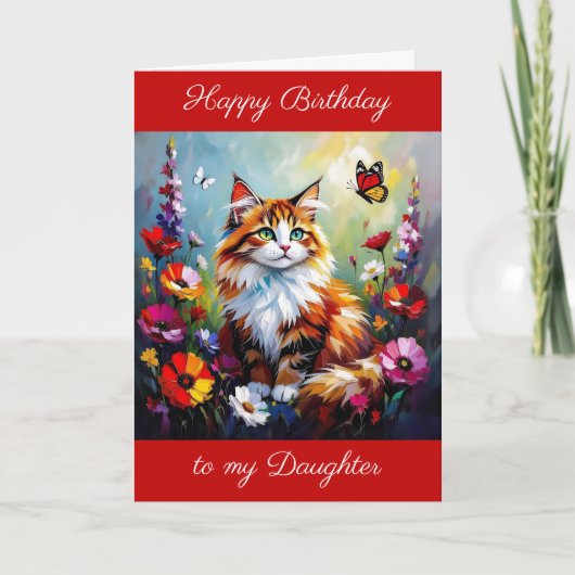 Happy Birthday Daughter | Cute Cat カード (正面)