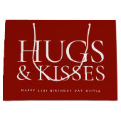 Happy Birthday Day Any Age Hugs & Kisses Deep Red ラージペーパーバッグ (正面)