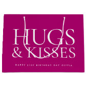 Happy Birthday Day Any Age Hugs & Kisses Pink ラージペーパーバッグ (正面)