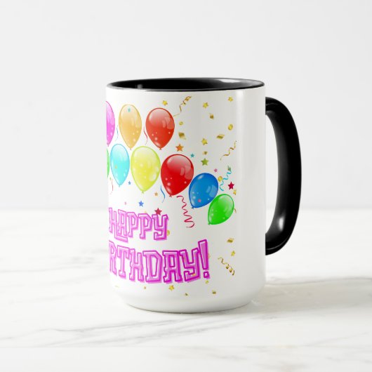 Happy Birthday! Design with colorful balloons マグカップ (正面右)