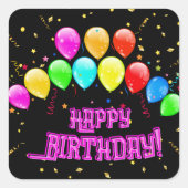 Happy Birthday! Design with colorful balloons and  スクエアシール (正面)