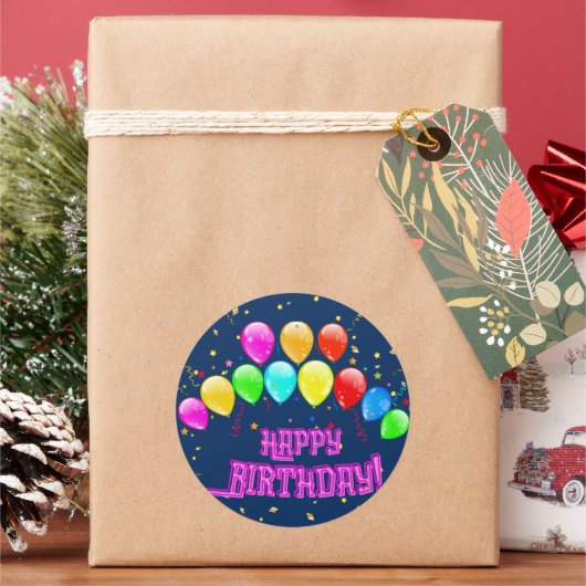 Happy Birthday! Design with colorful balloons and  ラウンドシール (クリスマス)