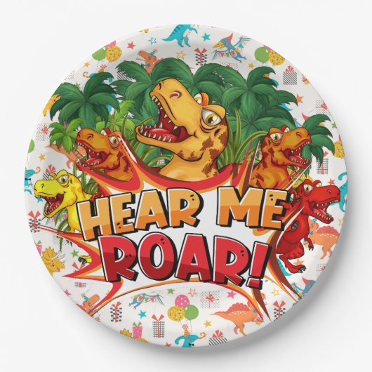 Happy Birthday Dinosaur  ペーパープレート (正面)