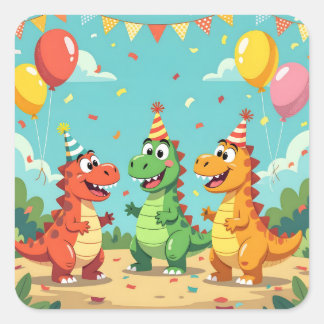 Happy birthday dinosaurs theme スクエアシール