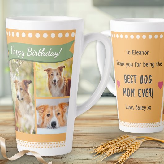 Happy Birthday Dog Mom Pet Photos Personalized カフェラテマグ