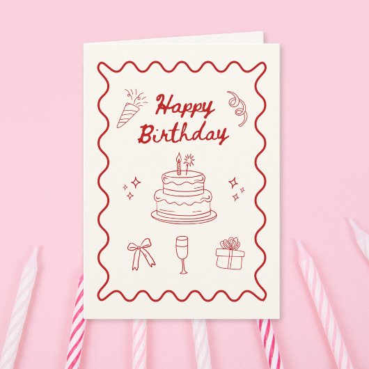 Happy Birthday Doodle Folded Greeting Card カード