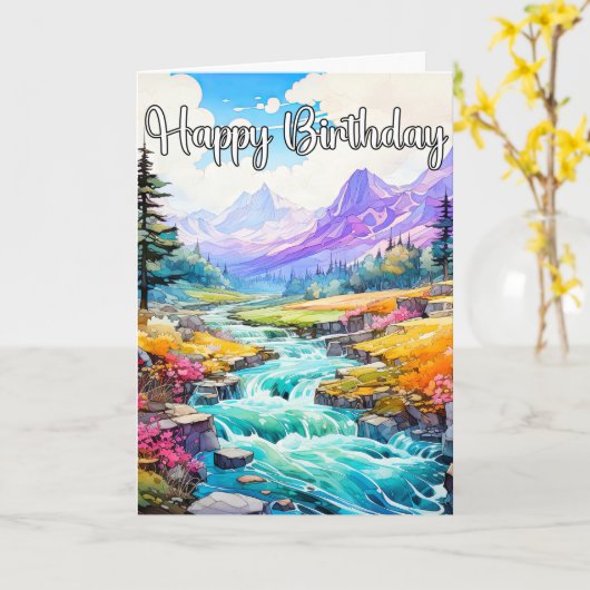 Happy Birthday Early Springtime Outdoors カード (黄色い花)