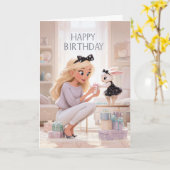 Happy Birthday Elegant Woman and Bunny Gift Giving カード (黄色い花)