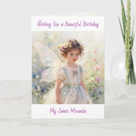 Happy Birthday Fairy Floral Themed Personalized  カード (正面)
