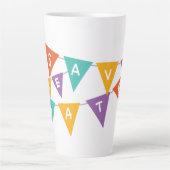 "Happy Birthday" Festive Colorful Banner Tall Cera カフェラテマグ (正面)