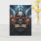 Happy Birthday, Fiend! Gothic Horror Skull Card カード (黄色い花)