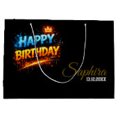 Happy Birthday Fire & Ice Splash Design (Custom) ラージペーパーバッグ (裏面)