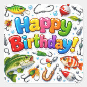 Happy Birthday Fish, Lures and Hooks スクエアシール (正面)