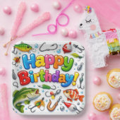 Happy Birthday Fish, Lures and Hooks ペーパープレート (パーティー)