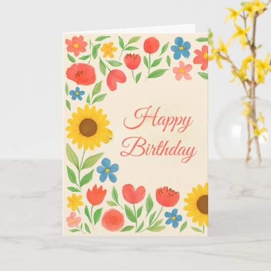 Happy Birthday Floral For Her Greeting Card カード (黄色い花)