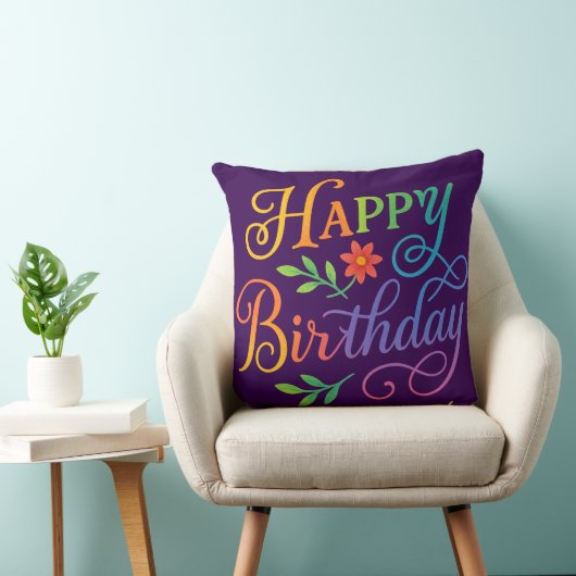 Happy Birthday Floral Rainbow Throw Pillow 20"x 20 クッション (椅子)