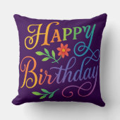 Happy Birthday Floral Rainbow Throw Pillow 20"x 20 クッション (正面)