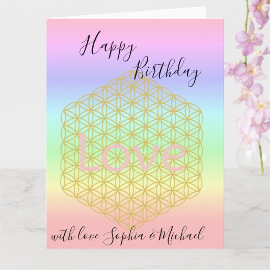 Happy Birthday flower of life Love Mandala カード (蘭)