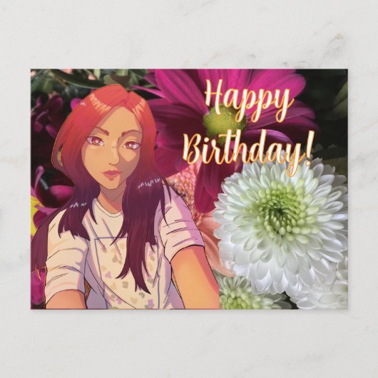 Happy birthday flowers. anime ポストカード (正面)