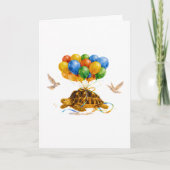 Happy Birthday flying Sulcata turtle with balloons カード (正面)