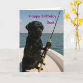 Happy Birthday for Dad, black Labrador fishing カード (黄色い花)
