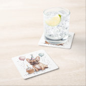 Happy Birthday French Bulldog スクエアペーパーコースター (インサイチュ)