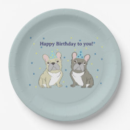 Happy birthday French bulldog ペーパープレート