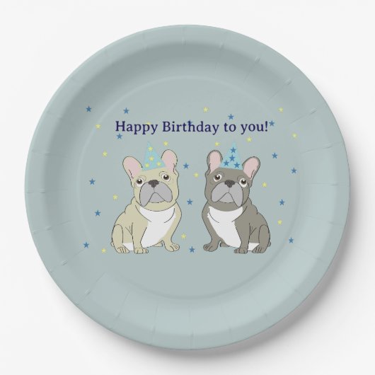 Happy birthday French bulldog ペーパープレート (正面)
