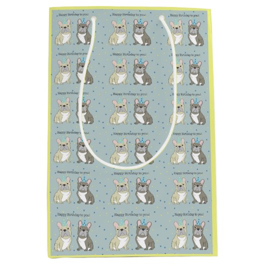 Happy birthday French, bulldog ミディアムペーパーバッグ (正面)