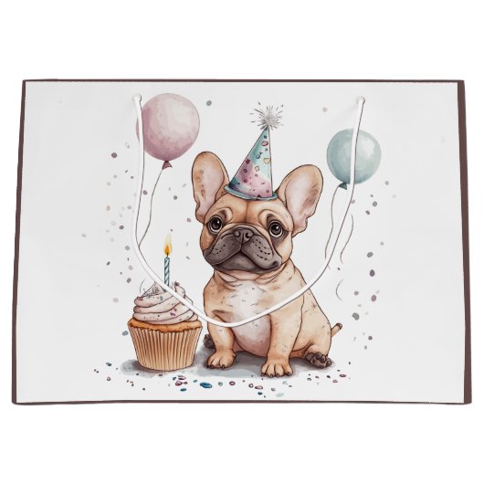 Happy Birthday French Bulldog ラージペーパーバッグ (正面)