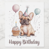 Happy Birthday French Bulldog ワインラベル (シングルラベル)