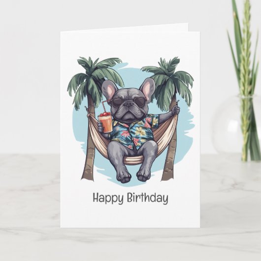 Happy Birthday French Bulldog In Hawaiian Top カード (正面)