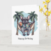 Happy Birthday French Bulldog In Hawaiian Top カード (黄色い花)