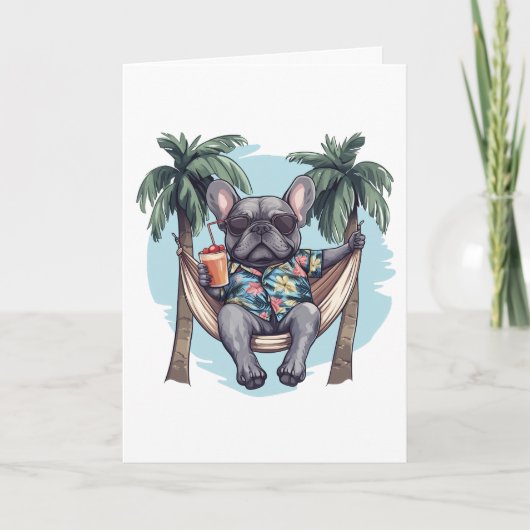 Happy Birthday French Bulldog In Hawaiian Top カード (正面)