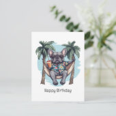 Happy Birthday French Bulldog In Hawaiian Top ポストカード (スタンド正面)