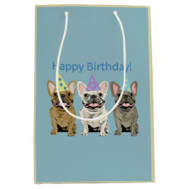 Happy Birthday! French Bulldogs ミディアムペーパーバッグ
