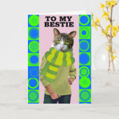 HAPPY BIRTHDAY FRIEND FUNNY CAT GREETING CARD カード (黄色い花)